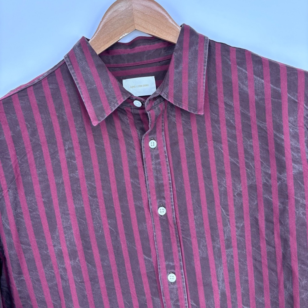 Aime Leon Dore Button Down Shirt Mens XL Burgundy Stripe Heavyweight Portugal